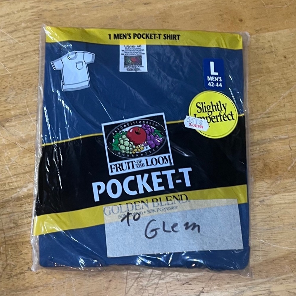 Vtg 1998 Fruit of the Loom Golden Blend Pocket T-Shirt Blue Mens L 90s NOS